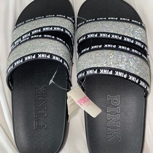 Sparkly Double-Strapped Black Sandals